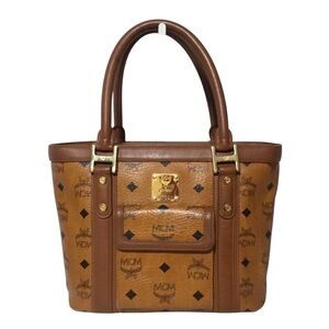 Authentic MCM Tan and Brown Logo Small Tote